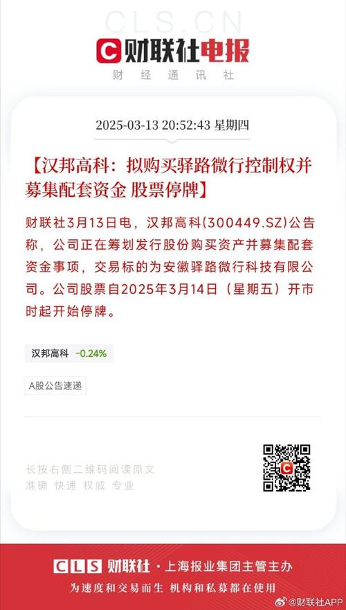 汉邦高科华科手机平台_汉邦高科300449.SZ 股权收购 驿路微行51%股权